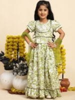 Cutiekins Girls Printed Ready to Wear Cotton Lehenga & Blouse With Dupatta