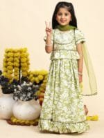 Cutiekins Girls Printed Ready to Wear Cotton Lehenga & Blouse With Dupatta
