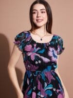 DressBerry Floral Printed Puff Sleeve Fit & Flare Maxi Dress