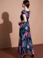 DressBerry Floral Printed Puff Sleeve Fit & Flare Maxi Dress