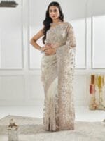 kasee Floral Embellished Beads and Stones Net Saree