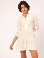 OnlyTrend Adorable Allure Crinkled Textured Tiered Mini Shirt Style Dress