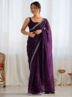 OnlyTrend Embellished Sequinned Tissue Saree