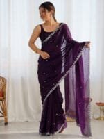 OnlyTrend Embellished Sequinned Tissue Saree