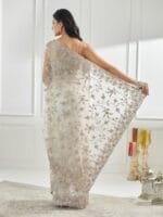 OnlyTrend Floral Embellished Beads and Stones Net Saree