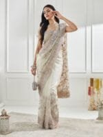 OnlyTrend Floral Embellished Beads and Stones Net Saree
