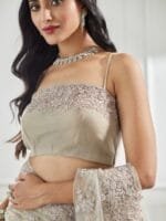 OnlyTrend Floral Embellished Beads and Stones Net Saree