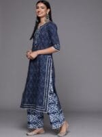 OnlyTrend Women Blue Bandhani Printed Pure Cotton Kurta with Palazzos & Dupatta