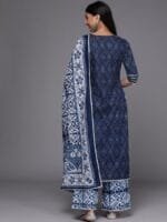 OnlyTrend Women Blue Bandhani Printed Pure Cotton Kurta with Palazzos & Dupatta
