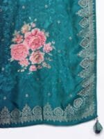 OnlyTrend Women Green Floral Pure Silk Kurta with Trousers & With Dupatta