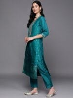 OnlyTrend Women Green Floral Pure Silk Kurta with Trousers & With Dupatta