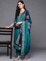 OnlyTrend Women Green Floral Pure Silk Kurta with Trousers & With Dupatta
