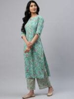 OnlyTrend Women Sea Green Floral Printed Kurta with Palazzos & Dupatta