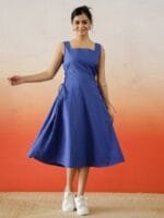 SANSKRUTIHOMES Solid Cotton Fit & Flare Dress