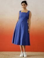 SANSKRUTIHOMES Solid Cotton Fit & Flare Dress