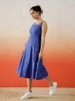 SANSKRUTIHOMES Solid Cotton Fit & Flare Dress